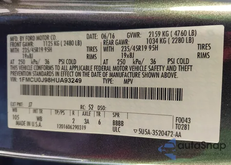 2017 Ford Escape Titanium z USA, uszkodzony, nr VIN 1FMCU0J98HUA93249